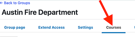 Group editor open to the Courses tab.