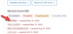 My Agency box listing members with expired licenses.