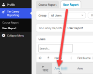 Tin Canny User Report listing members, with one name highlighted.
