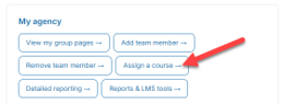 My Agency card with the Assign a course button highlighted.